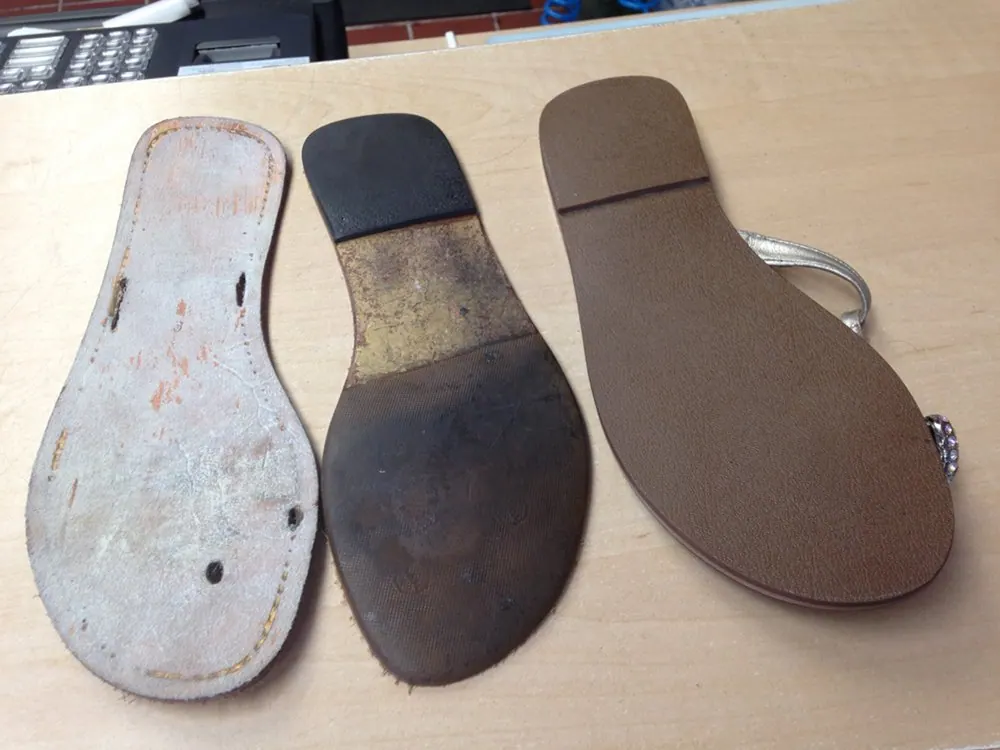 After: one sandal fitted with a new sole